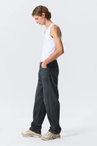 Galaxy Mid Rise Loose Straight Jeans – Deep Sea Blue – Dark Blue