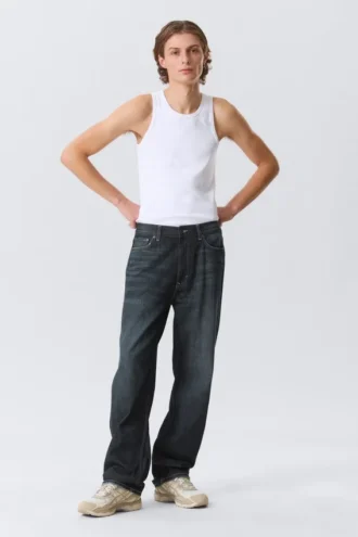Galaxy Mid Rise Loose Straight Jeans – Deep Sea Blue – Dark Blue