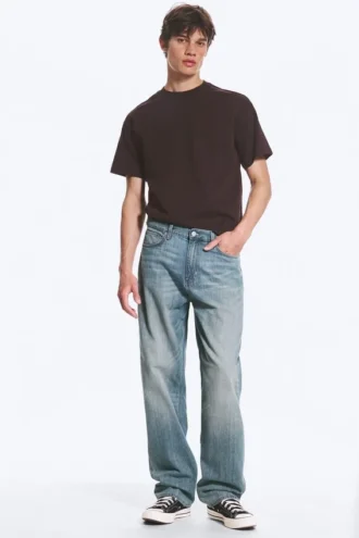 Galaxy Mid Rise Loose Straight Jeans – Gloria Blue – Medium Blue