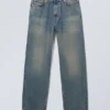 Galaxy Mid Rise Loose Straight Jeans – Steel Blue – Medium Blue