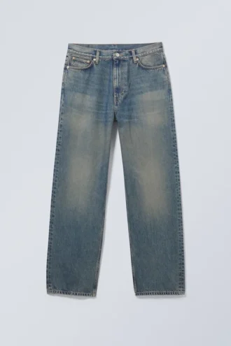 Galaxy Mid Rise Loose Straight Jeans – Steel Blue – Medium Blue