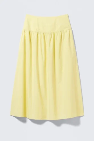 Gathered Cotton Poplin Maxi Skirt – Light Yellow