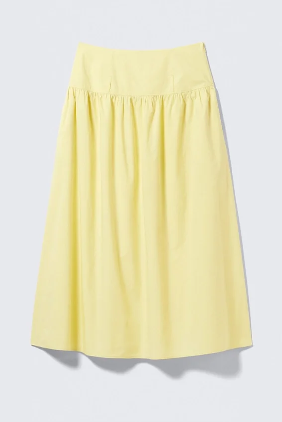 Gathered Cotton Poplin Maxi Skirt – Light Yellow Gathered Cotton Poplin Maxi Skirt – Light Yellow