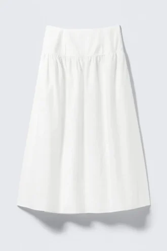 Gathered Cotton Poplin Maxi Skirt – White