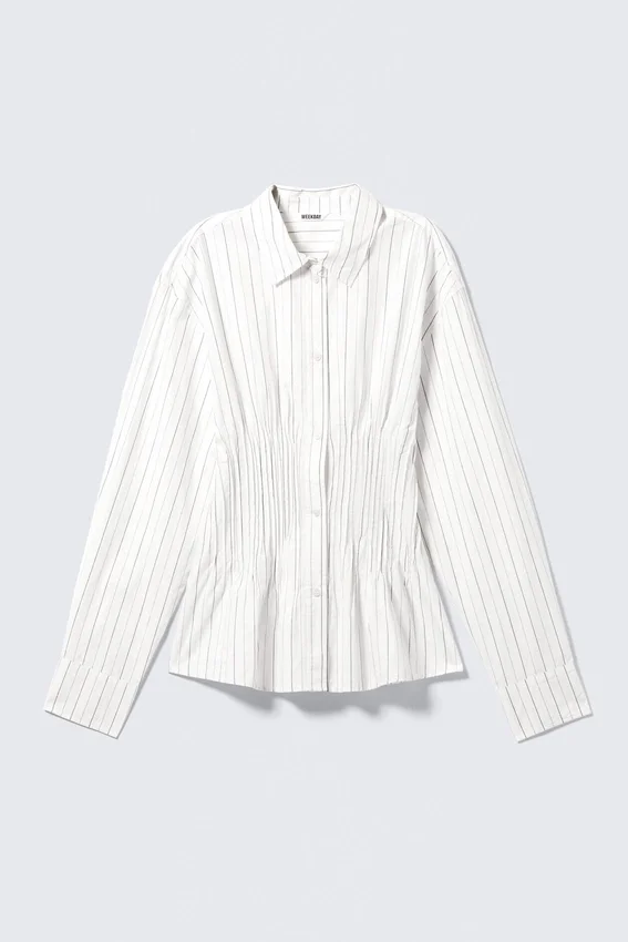 Gathered Cotton Shirt – White Gathered Cotton Shirt – White