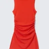 Gathered Jersey Mini Dress – Bright Red Gathered Jersey Mini Dress – Bright Red