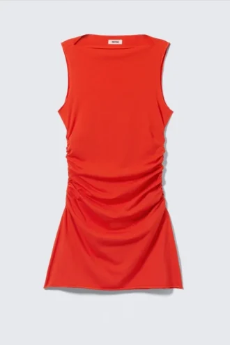 Gathered Jersey Mini Dress – Bright Red