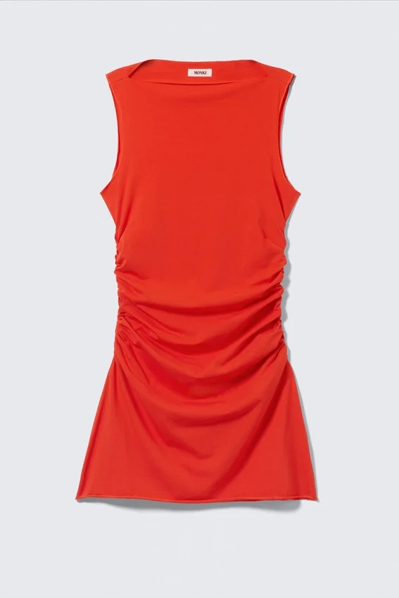 Gathered Jersey Mini Dress – Bright Red Gathered Jersey Mini Dress – Bright Red