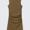 Gathered Jersey Mini Dress – Brown Gathered Jersey Mini Dress – Brown