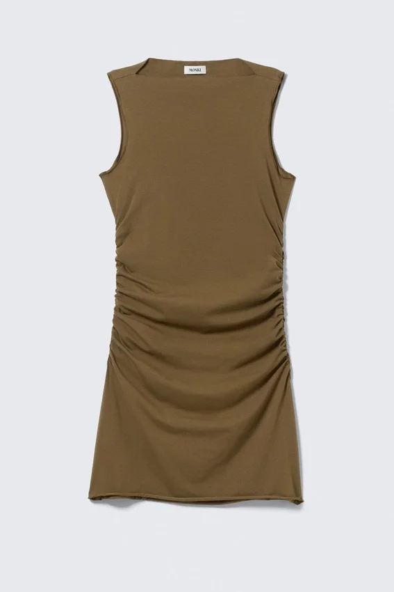 Gathered Jersey Mini Dress – Brown Gathered Jersey Mini Dress – Brown