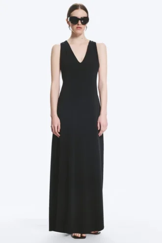 Gathered Maxi Dress – Black
