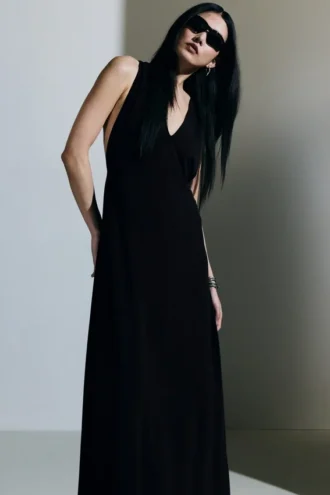 Gathered Maxi Dress – Black