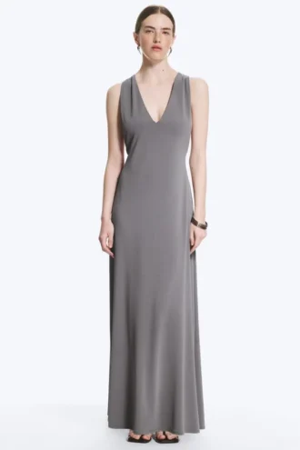 Gathered Maxi Dress – Dusty Grey