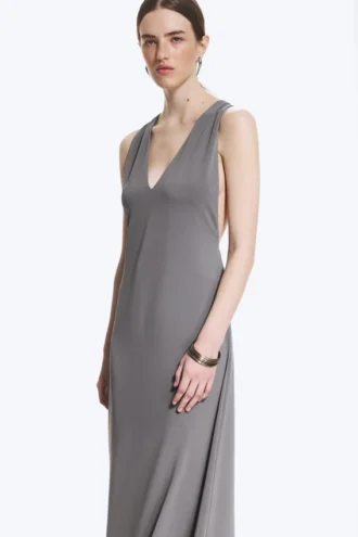 Gathered Maxi Dress – Dusty Grey