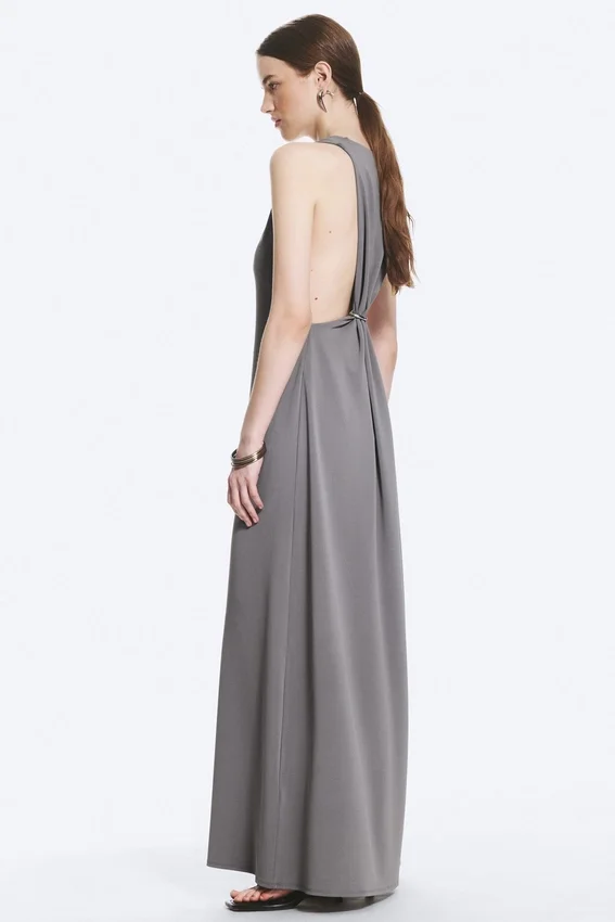 Gathered Maxi Dress – Dusty Grey Gathered Maxi Dress – Dusty Grey