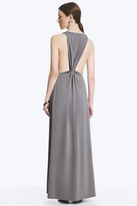Gathered Maxi Dress – Dusty Grey Gathered Maxi Dress – Dusty Grey