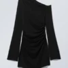 Gathered Mini Long Sleeve Dress – Black Gathered Mini Long Sleeve Dress – Black