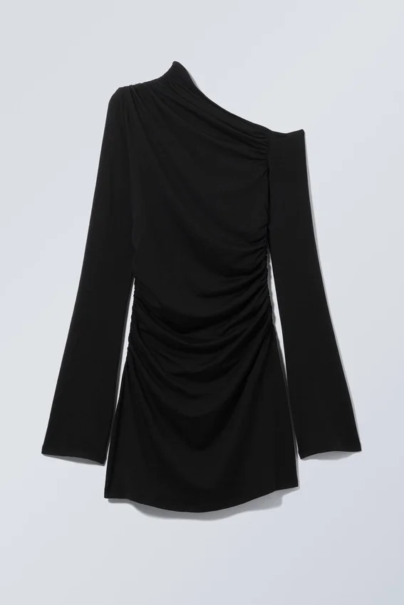 Gathered Mini Long Sleeve Dress – Black Gathered Mini Long Sleeve Dress – Black