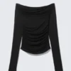 Gathered Off-Shoulder Long-Sleeved Top – Black Gathered Off-Shoulder Long-Sleeved Top – Black