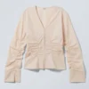 Gathered Poplin V-Neck Shirt – Beige Gathered Poplin V-Neck Shirt – Beige