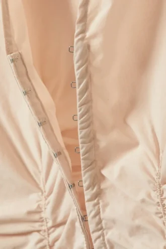 Gathered Poplin V-Neck Shirt – Beige