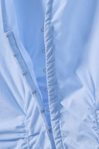 Gathered Poplin V-Neck Shirt – Light Blue