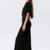 Gathered Short-Sleeved Maxi Dress – Black Gathered Short-Sleeved Maxi Dress – Black