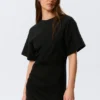 Gathered Short-Sleeved Maxi Dress – Black Gathered Short-Sleeved Maxi Dress – Black