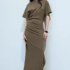 Gathered Short-Sleeved Maxi Dress – Dark Mole Gathered Short-Sleeved Maxi Dress – Dark Mole