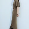 Gathered Short-Sleeved Maxi Dress – Dark Mole Gathered Short-Sleeved Maxi Dress – Dark Mole