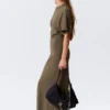 Gathered Short-Sleeved Maxi Dress – Dark Mole Gathered Short-Sleeved Maxi Dress – Dark Mole