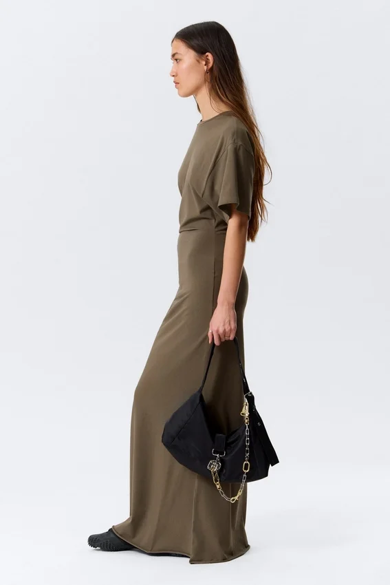 Gathered Short-Sleeved Maxi Dress – Dark Mole Gathered Short-Sleeved Maxi Dress – Dark Mole