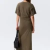 Gathered Short-Sleeved Maxi Dress – Dark Mole Gathered Short-Sleeved Maxi Dress – Dark Mole