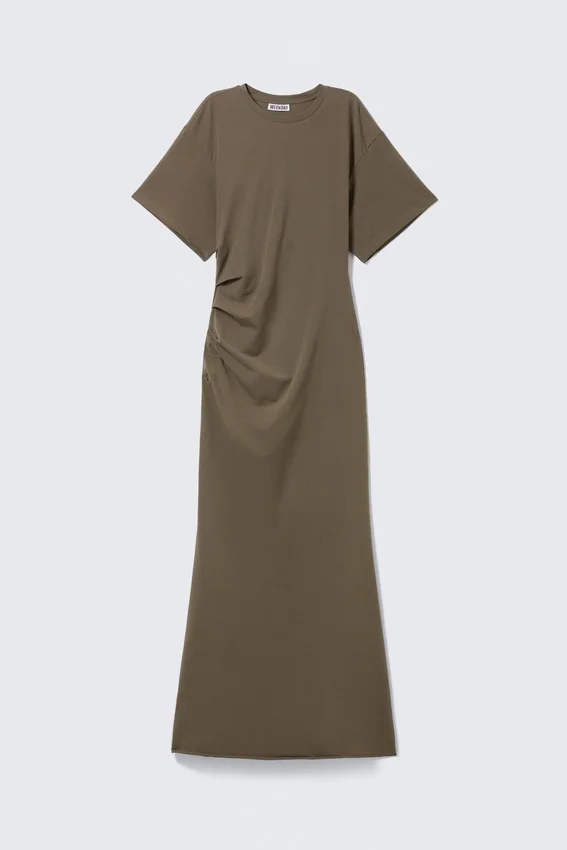 Gathered Short-Sleeved Maxi Dress – Dark Mole Gathered Short-Sleeved Maxi Dress – Dark Mole