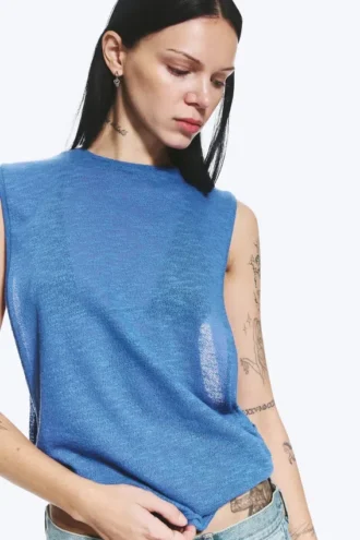 Gathered Tank Top – Blue