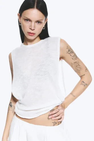 Gathered Tank Top – White