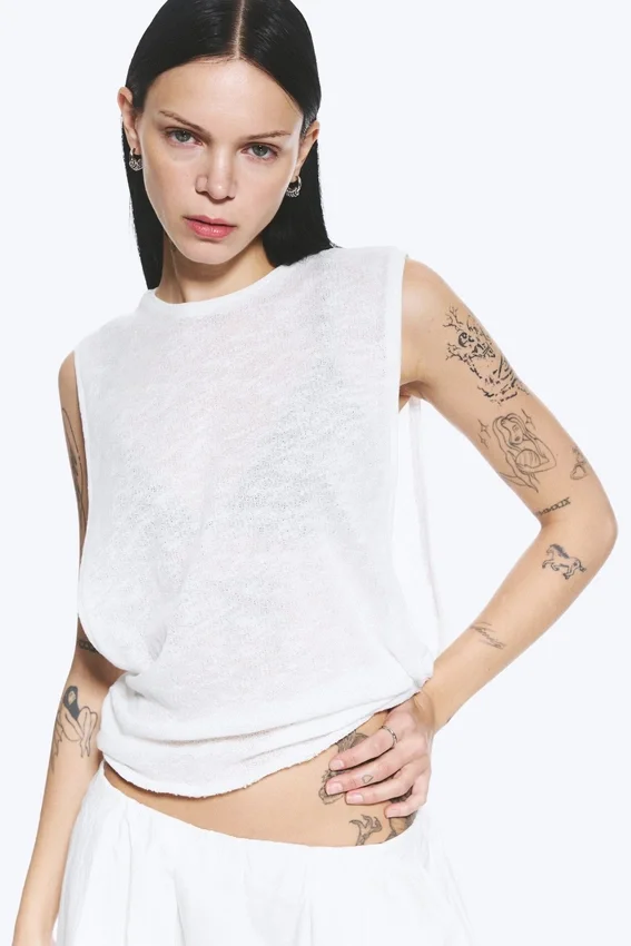Gathered Tank Top – White Gathered Tank Top – White