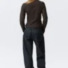 Gathered V-Neck Zip Top – Dark Brown