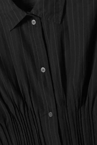 Gathered Waist Cotton Poplin Shirt – Striped Black