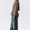 Gathered Waist Cotton Poplin Shirt – Striped Brown Gathered Waist Cotton Poplin Shirt – Striped Brown