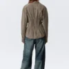 Gathered Waist Cotton Poplin Shirt – Striped Brown Gathered Waist Cotton Poplin Shirt – Striped Brown