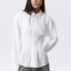 Gathered Waist Cotton Poplin Shirt – White Gathered Waist Cotton Poplin Shirt – White