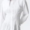 Gathered Waist Cotton Poplin Shirt – White Gathered Waist Cotton Poplin Shirt – White