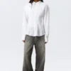Gathered Waist Cotton Poplin Shirt – White Gathered Waist Cotton Poplin Shirt – White