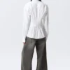 Gathered Waist Cotton Poplin Shirt – White Gathered Waist Cotton Poplin Shirt – White