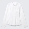 Gathered Waist Cotton Poplin Shirt – White Gathered Waist Cotton Poplin Shirt – White