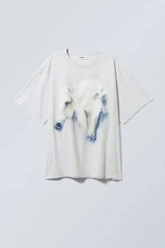 Gen Printed T-Shirt – Horses Grey Melange