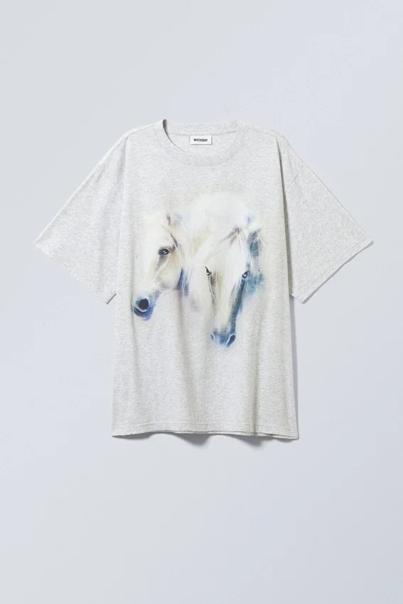 Gen Printed T-Shirt – Horses Grey Melange Gen Printed T-Shirt – Horses Grey Melange