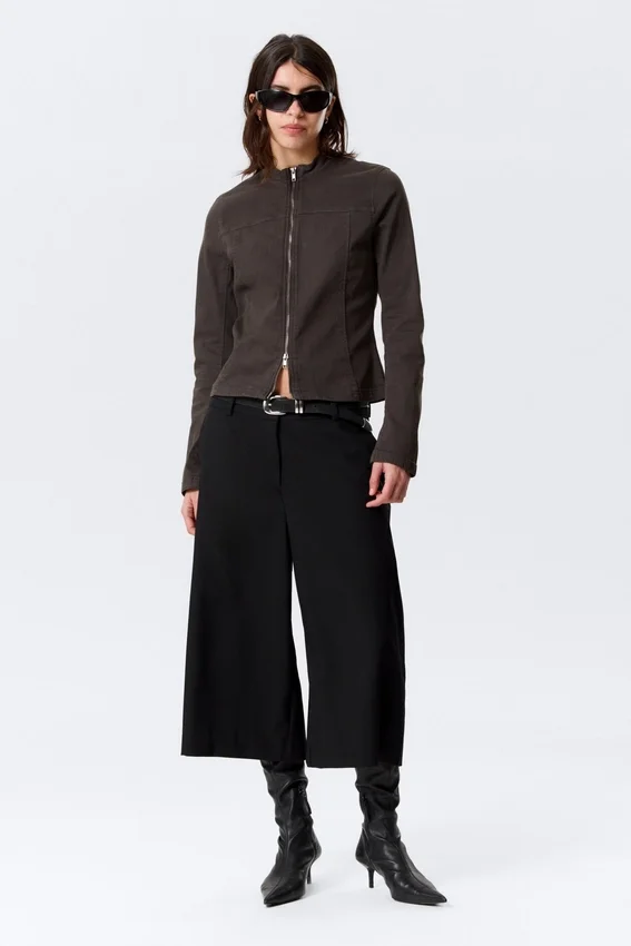 Genevieve Slim Structured Cotton Zip Jacket – Dark Grey Genevieve Slim Structured Cotton Zip Jacket – Dark Grey