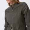 Genevieve Slim Structured Cotton Zip Jacket – Dark Grey Genevieve Slim Structured Cotton Zip Jacket – Dark Grey